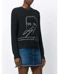 Женский черно-белый свитер с круглым вырезом с вышивкой от Saint Laurent