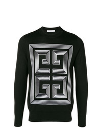 Мужской черно-белый свитер с круглым вырезом с геометрическим рисунком от Givenchy