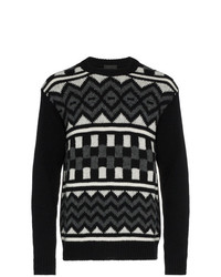 Мужской черно-белый свитер с круглым вырезом с геометрическим рисунком от Prada