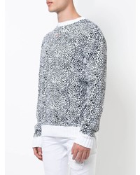 Мужской черно-белый свитер с круглым вырезом с леопардовым принтом от Amiri