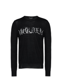 Мужской черно-белый свитер с круглым вырезом с принтом от Alexander McQueen