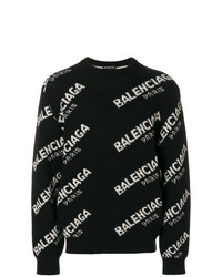 Мужской черно-белый свитер с круглым вырезом с принтом от Balenciaga