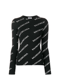 Женский черно-белый свитер с круглым вырезом с принтом от Balenciaga