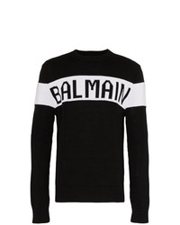 Мужской черно-белый свитер с круглым вырезом с принтом от Balmain