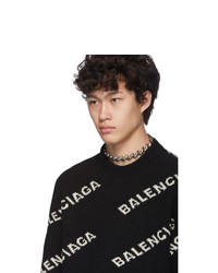 Мужской черно-белый свитер с круглым вырезом с принтом от Balenciaga