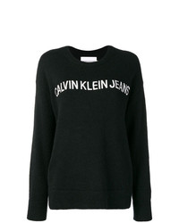 Женский черно-белый свитер с круглым вырезом с принтом от Calvin Klein Jeans