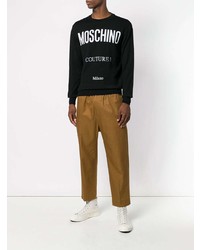 Мужской черно-белый свитер с круглым вырезом с принтом от Moschino