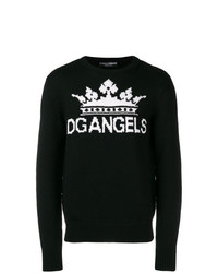Мужской черно-белый свитер с круглым вырезом с принтом от Dolce & Gabbana