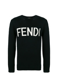 Мужской черно-белый свитер с круглым вырезом с принтом от Fendi