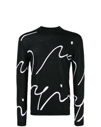 Мужской черно-белый свитер с круглым вырезом с принтом от Giorgio Armani