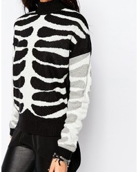Женский черно-белый свитер с круглым вырезом с принтом от Noisy May