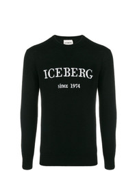 Мужской черно-белый свитер с круглым вырезом с принтом от Iceberg