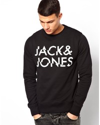Мужской черно-белый свитер с круглым вырезом с принтом от Jack & Jones