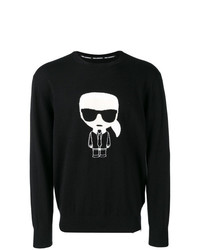Мужской черно-белый свитер с круглым вырезом с принтом от Karl Lagerfeld