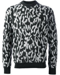 Мужской черно-белый свитер с круглым вырезом с принтом от Lanvin