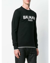 Мужской черно-белый свитер с круглым вырезом с принтом от Balmain