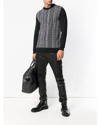 Мужской черно-белый свитер с круглым вырезом с принтом от Balmain