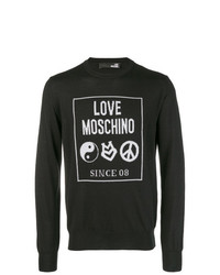 Мужской черно-белый свитер с круглым вырезом с принтом от Love Moschino