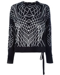 Женский черно-белый свитер с круглым вырезом с принтом от Marcelo Burlon County of Milan