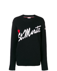 Женский черно-белый свитер с круглым вырезом с принтом от Moncler