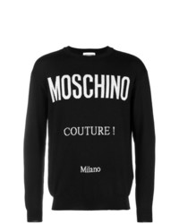Мужской черно-белый свитер с круглым вырезом с принтом от Moschino