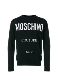 Мужской черно-белый свитер с круглым вырезом с принтом от Moschino