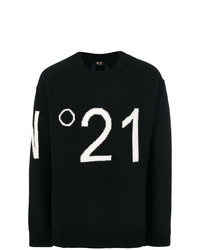 Мужской черно-белый свитер с круглым вырезом с принтом от N°21