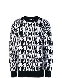 Мужской черно-белый свитер с круглым вырезом с принтом от Palm Angels