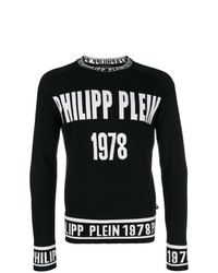 Мужской черно-белый свитер с круглым вырезом с принтом от Philipp Plein