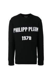 Мужской черно-белый свитер с круглым вырезом с принтом от Philipp Plein