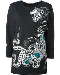 Женский черно-белый свитер с круглым вырезом с принтом от Roberto Cavalli