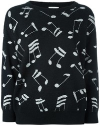 Женский черно-белый свитер с круглым вырезом с принтом от Saint Laurent