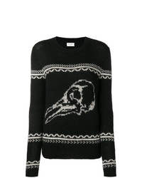 Женский черно-белый свитер с круглым вырезом с принтом от Saint Laurent