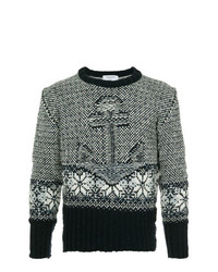 Мужской черно-белый свитер с круглым вырезом с принтом от Thom Browne