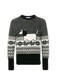Мужской черно-белый свитер с круглым вырезом с принтом от Thom Browne
