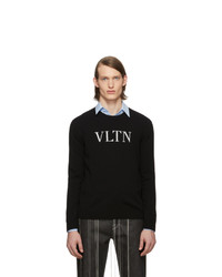 Мужской черно-белый свитер с круглым вырезом с принтом от Valentino