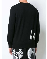 Мужской черно-белый свитер с круглым вырезом с принтом от Haculla