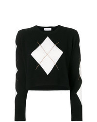 Черно-белый свитер с круглым вырезом с ромбами