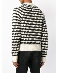 Мужской черно-белый свитер с круглым вырезом с ромбами от Saint Laurent