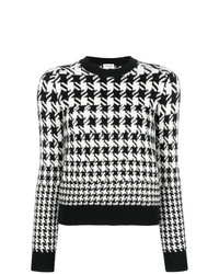 Женский черно-белый свитер с круглым вырезом с узором "гусиные лапки" от Saint Laurent