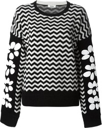 Женский черно-белый свитер с круглым вырезом с узором зигзаг от Issa