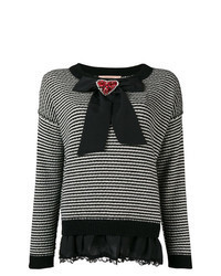 Черно-белый свитер с круглым вырезом с украшением