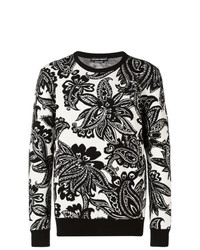 Мужской черно-белый свитер с круглым вырезом с цветочным принтом от Alexander McQueen