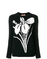 Женский черно-белый свитер с круглым вырезом с цветочным принтом от N°21