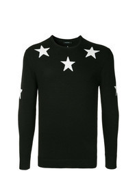 Черно-белый свитер с круглым вырезом со звездами