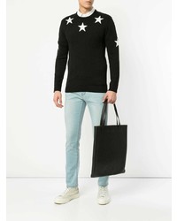 Мужской черно-белый свитер с круглым вырезом со звездами от GUILD PRIME