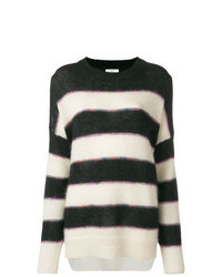 Черно-белый свободный свитер в горизонтальную полоску
