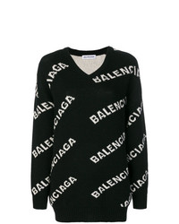 Черно-белый свободный свитер с принтом от Balenciaga