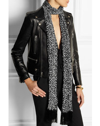 Женский черно-белый шарф с леопардовым принтом от Saint Laurent