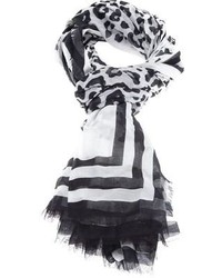Женский черно-белый шарф с леопардовым принтом от Marc Jacobs
